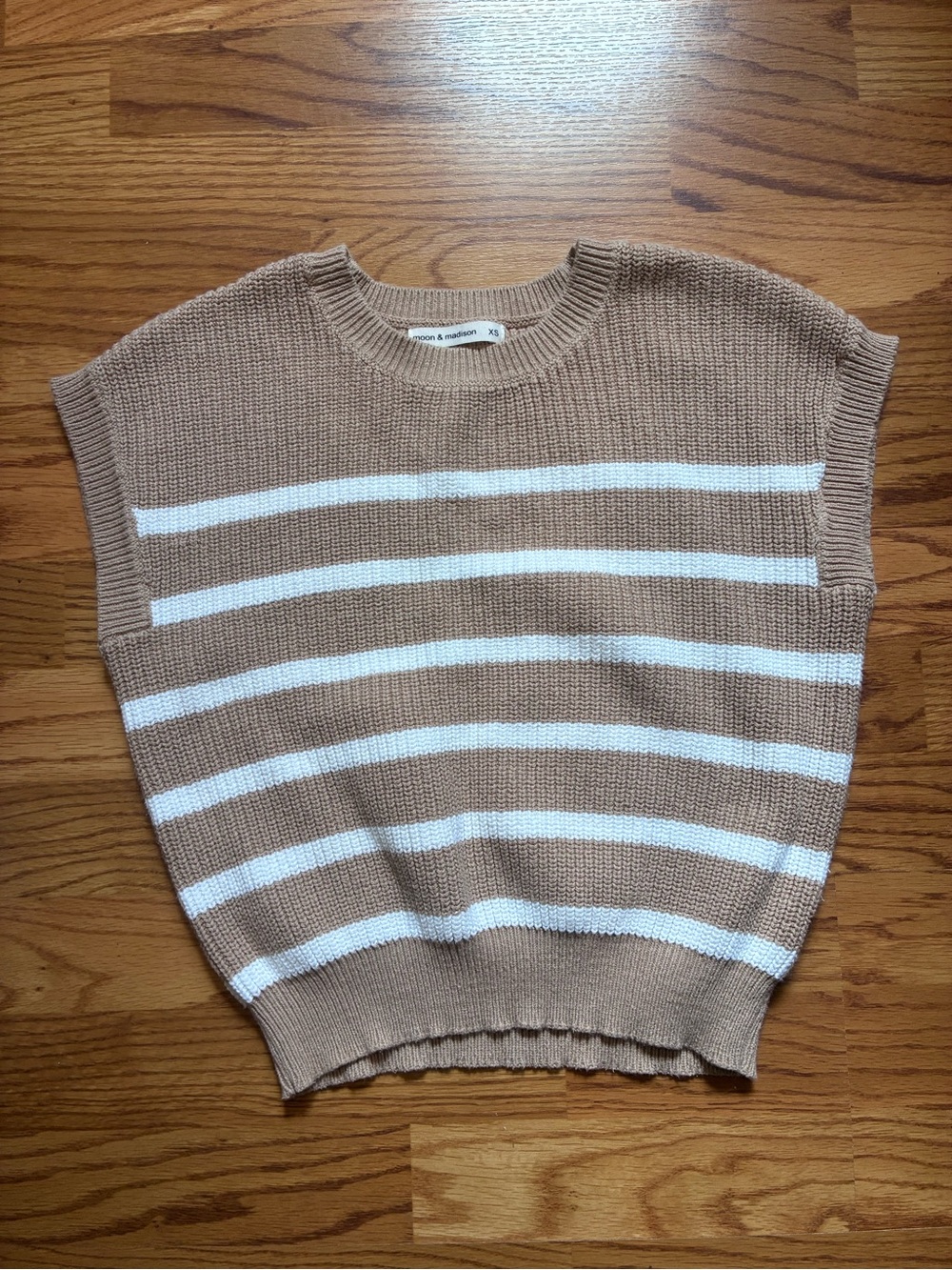 moon & madison Beige and White Striped Crew Neck Sweater